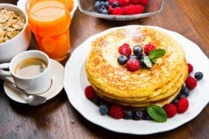 pancake breakfast with fruit and juice at Pancake Pantry in Gatlinburg Tn
