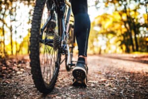 woman riding mountain bike 